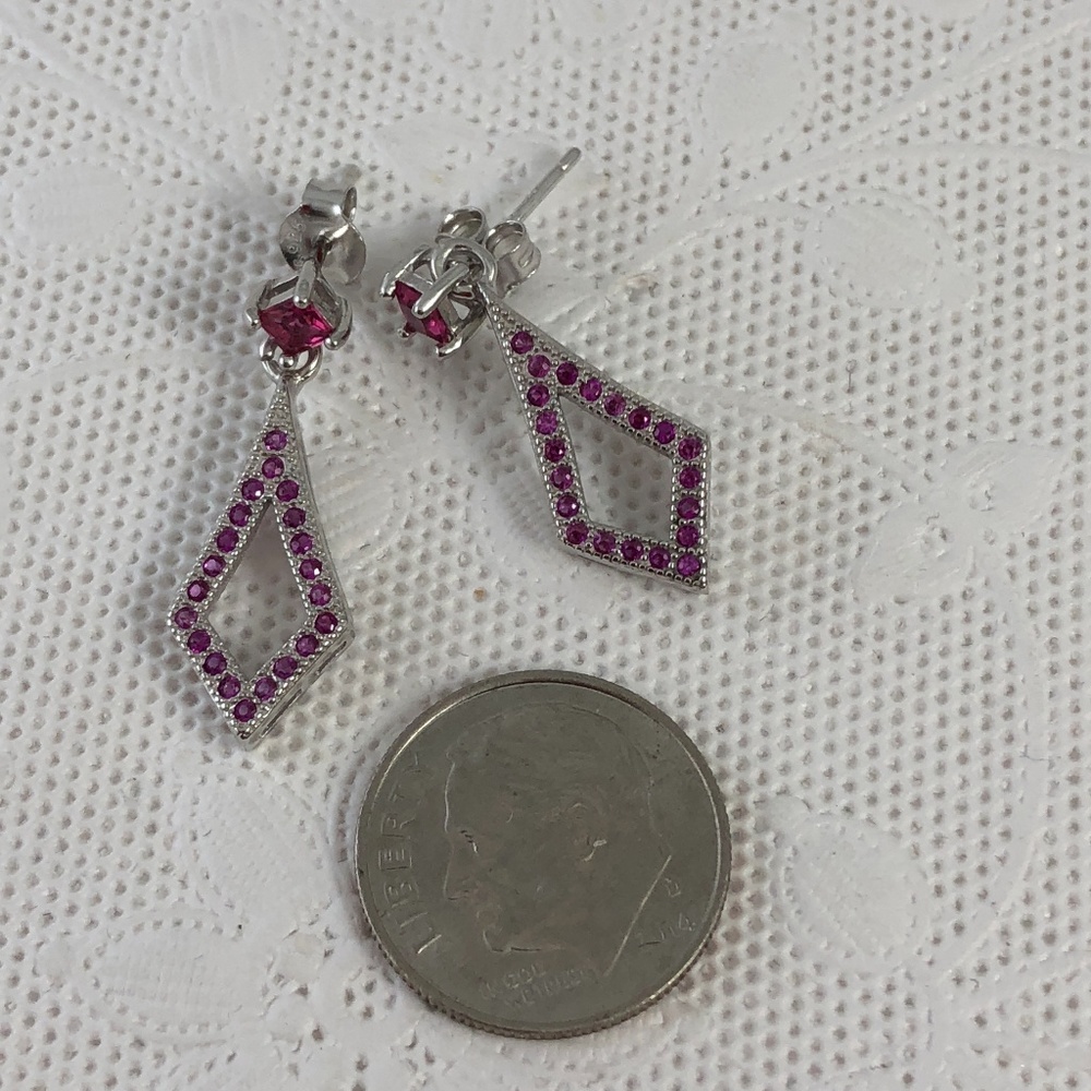 Diamond Shape 2CT Ruby 925 Silver Drop Earrings